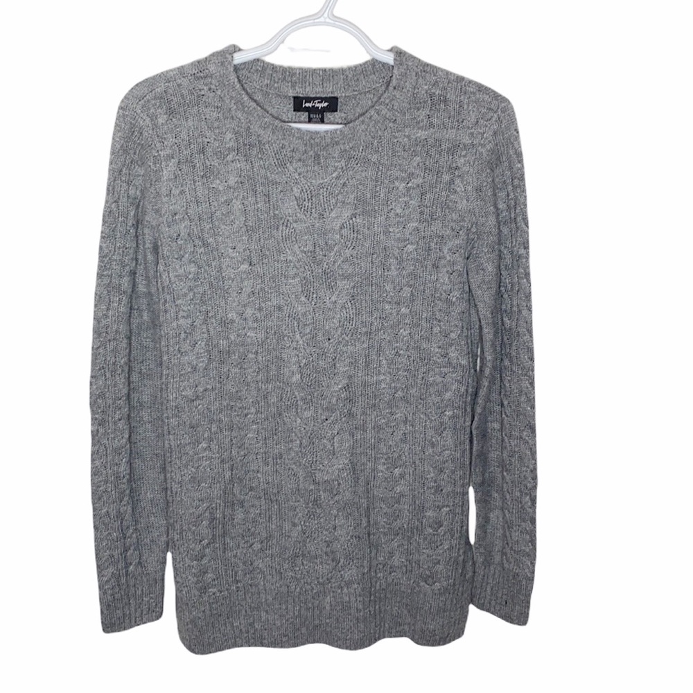 Lord & Taylor Grey wool blend cable knit sweater size XS